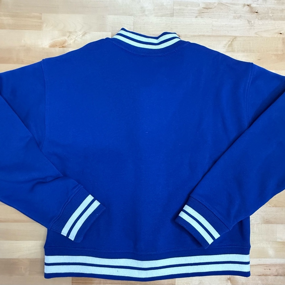 NFL Throwback Women’s Snap Front NY Giants Blue and White Varsity Jacket - Picture 11 of 11